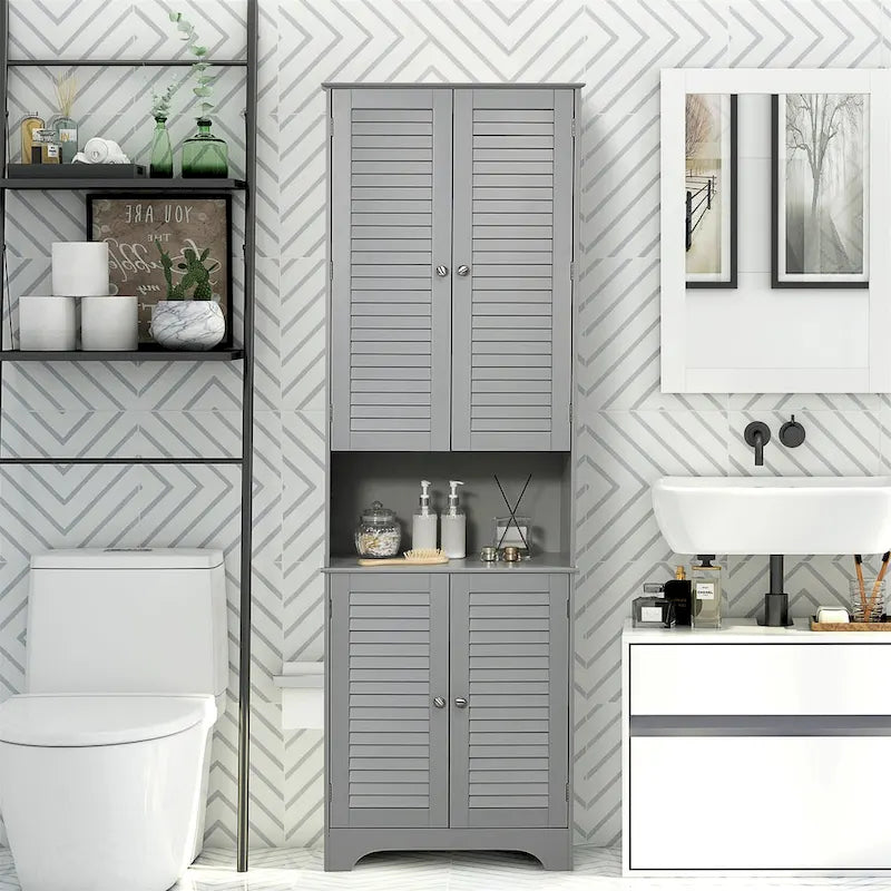 Tall Narrow Bathroom Storage Cabinet with Adjustable Shelves Doors
