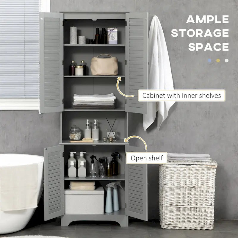 Tall Narrow Bathroom Storage Cabinet with Adjustable Shelves Doors
