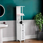 Miami White Slim Bathroom Storage Cabinet Open Shelves Two Doors - 51.4H x 7.2L 12W