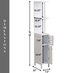 White Slim Bathroom Storage Cabinet Open Shelves Two Doors - 51.4H x 7.2L 12W