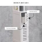 White Slim Bathroom Storage Cabinet Open Shelves Two Doors - 51.4H x 7.2L 12W