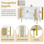 2-Door Elegant Curved Dining Cabinet with Gold Trim and Woven Rattan Doors for Dining Room