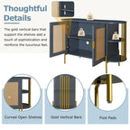 2-Door Elegant Curved Dining Cabinet with Gold Trim and Woven Rattan Doors for Dining Room