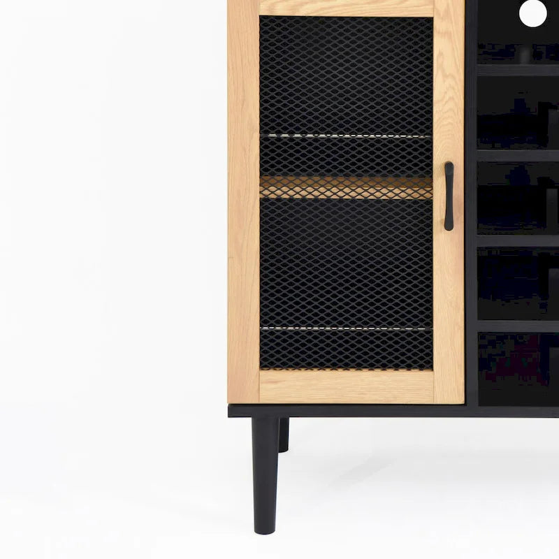 59 H Buffet Sideboard Cabinet with Storage Door & Power Outlet, Farmhouse Coffee Bar Cabinet with Wine Rack, Kitchen Pantry