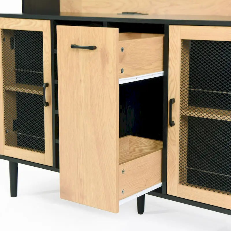 59 H Buffet Sideboard Cabinet with Storage Door & Power Outlet, Farmhouse Coffee Bar Cabinet with Wine Rack, Kitchen Pantry