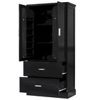Tall Bathroom Storage Cabinet, Cabinet with Two Doors and Drawers, Adjustable Shelf, MDF Board, Black