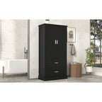 Tall Bathroom Storage Cabinet, Cabinet with Two Doors and Drawers, Adjustable Shelf, MDF Board, Black
