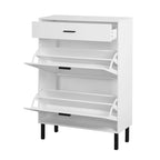 Schuhschrank, freistehender Schuhständer mit Schubladen und Metallbeinen, Schuhschrank mit 2 Klappschubladen
