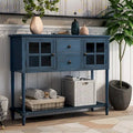 Farmhouse Antique Navy Wood Sideboard Console Table with Bottom Shelf