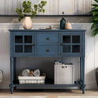 Farmhouse Antique Navy Wood Sideboard Console Table with Bottom Shelf