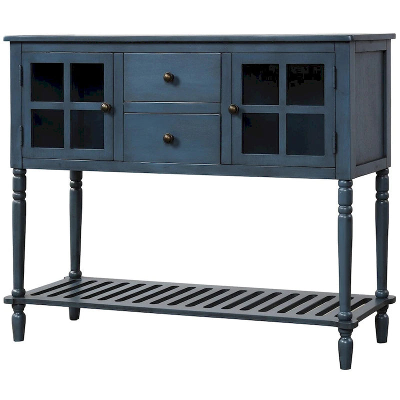 Farmhouse Antique Navy Wood Sideboard Console Table with Bottom Shelf