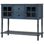 Farmhouse Antique Navy Wood Sideboard Console Table with Bottom Shelf