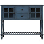Farmhouse Antique Navy Wood Sideboard Console Table with Bottom Shelf