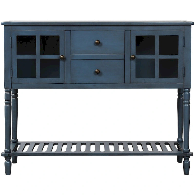 Farmhouse Antique Navy Wood Sideboard Console Table with Bottom Shelf