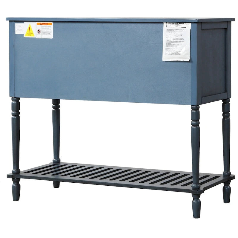 Farmhouse Antique Navy Wood Sideboard Console Table with Bottom Shelf